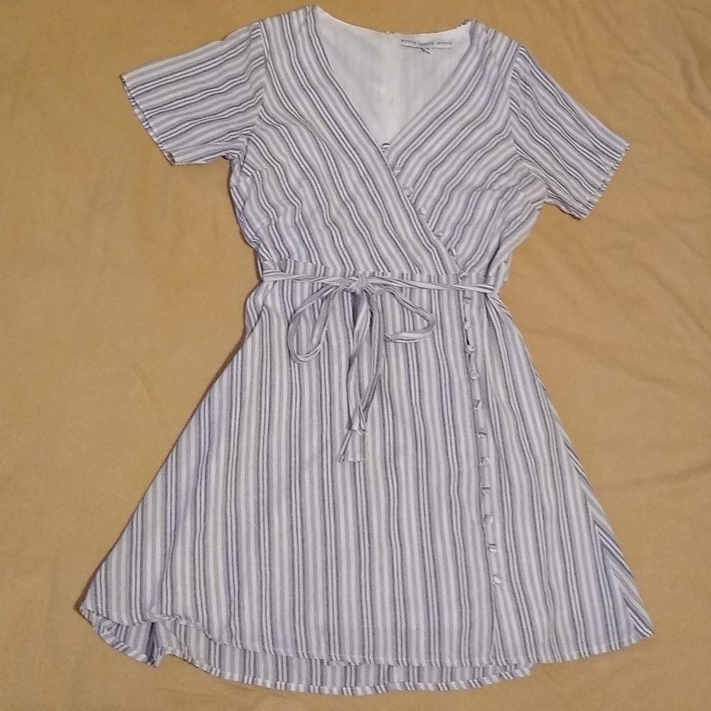 Striped summer faux-wrap dress